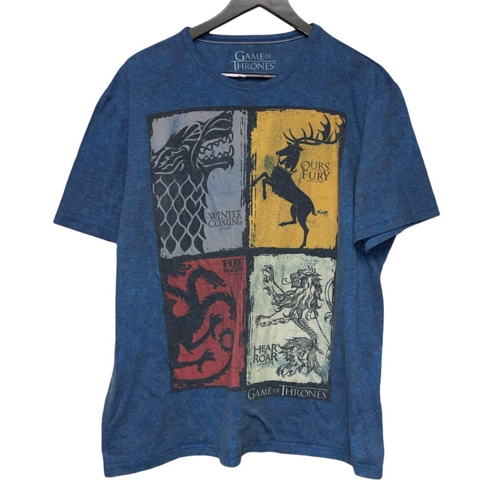 Game of Thrones Men's T-Shirt Blue House Crest Graphic Short Sleeve  Size 2XL
